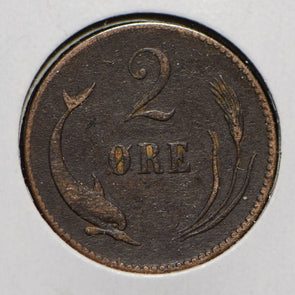 Denmark 1871 2 Ore Dolphin animal  901472 combine shipping