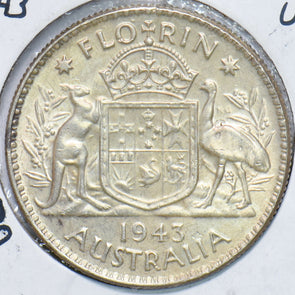 Australia 1943 Georgivs VI Florin Kangaroo animal Ostrich Austraila Coat of Arm