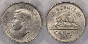 Canada 1937 5 Cents Beaver animal PCGS MS 64 Dot PI0062 combine shipping