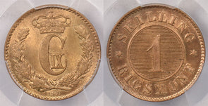 Denmark 1867 Skilling Rigsmont PCGS MS 64 RED BROWN PI0224 combine shipping