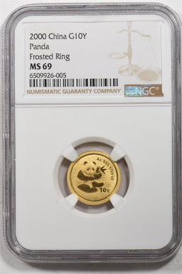 2000 Gold China G10Y panda Frosted Ring NGC MS69 NG1736
