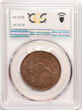 Australia 1943 Y. (p) Penny Kangaroo animal PCGS MS62BN PC1078 combine shipping