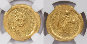 Byzantine Empire 527 -565 AD AV Solidus gold NGC MS 4.48g obv facing bust rv Ang