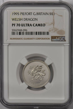 Great Britain 1995 Pound silver NGC Proof 70UC Piefort Welsh Dragon Perfect 70 N