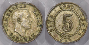Sarawak 1920 H 5 Cents PCGS AU 58 Silver PC1450 combine shipping
