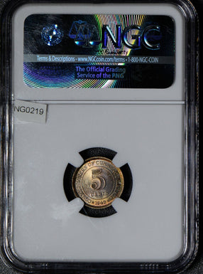 NG0219 Malaya and British Borneo 1943  5 Cents NGC MS 64 beautiful toning combin