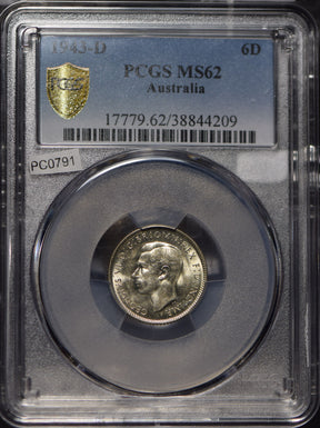Australia 1943 6 Pence Kangaroo animal Emu PCGS MS62 PC0791* combine shipping<br