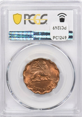 Ethiopia 1943~44 EE 1936 25 Cents Lion animal PCGS MS 64RB rare condition KM-35
