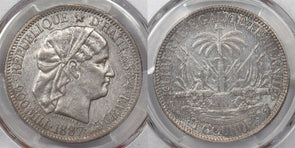 Haiti 1887 Gourde silver PCGS AU lustrous PC1473 combine shipping