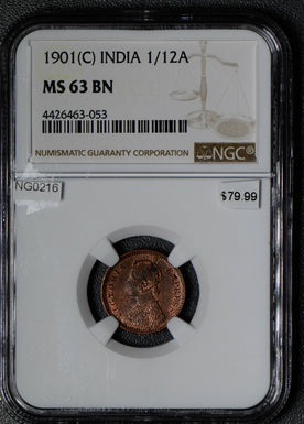 NG0216 British India 1901 C 1/12 Anna NGC MS 63BN combine shipping