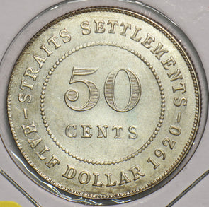 Straits Settlements 1920 50 Cents BU 199084 combine shipping