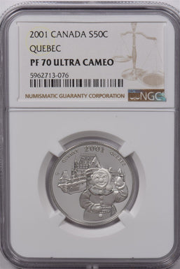 Canada 2001 50 Cents Silver NGC Proof 70 Ultra Cameo Quebec Perfect 70 NG1605 co