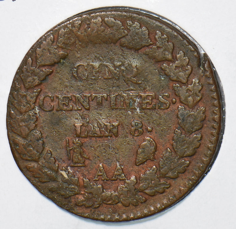 France 1799 L'AN 8 AA 5 Centimes 190913 combine shipping
