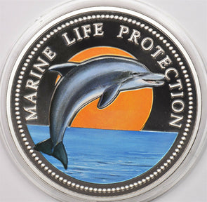 Palau 1998 20 Dollars Dolphin animal Proof 5oz silver Marine life protection