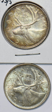 Canada 1944 /1953 25 Cents 2 Coins Caribou animal 490093 combine shipping