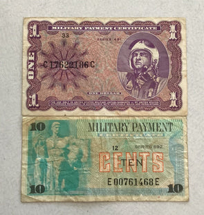 Military Payment Certificates Dollar (series 681),10 Cents (series 692) Mid gra