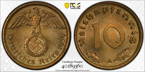 Germany 1939 A 10 Pfennig Eagle animal PCGS MS64 Third Reich. J-364 PC1086 combi