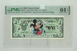 Disney Dollar 2000 Dollar PMG Choice UNC 64EPQ DIS65. Mickey. Epcot Center Mill