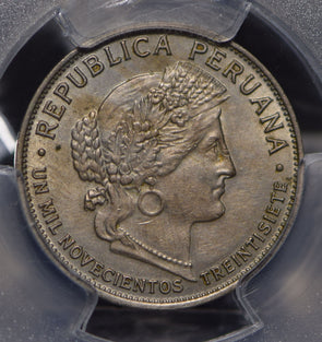 Peru 1937 10 Centavos PCGS F Cleaned-AU Detail PC0532 combine shipping