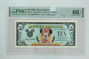 Disney Dollar 1990 $10 PMG Gem UNC 66EPQ DIS17. Minnie. View of Disneyland PM02