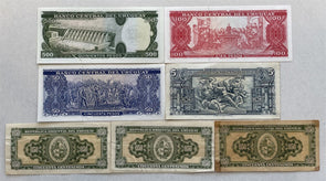 Uruguay 1939 ~1975 50 Centavos thru 500 Pesos Lot of 7 notes VF to CH CU BL0107