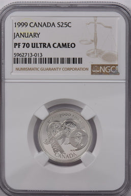 Canada 1999 25 Cents Silver NGC Proof 70 Ultra Cameo January Perfect 70 NG1595 c