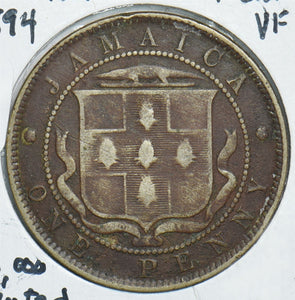 Jamaica 1894 Penny VFI, 36,000 Minted 299066 combine shipping