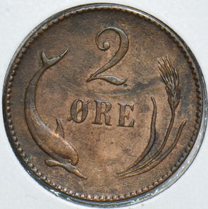 Denmark 1874 2 Ore Porpoise animal 198350 combine shipping