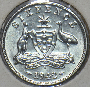 Australia 1942 D 6 Pence Kangaroo animal Emu 150815 combine shipping