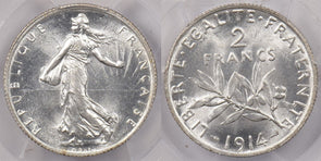 France 1914 2 Francs PCGS MS 62 Gad-532 PI0128 combine shipping