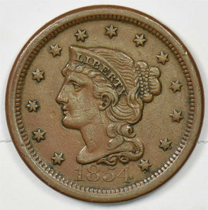 1854 Braided Hair Large Cent AU/XF U0377