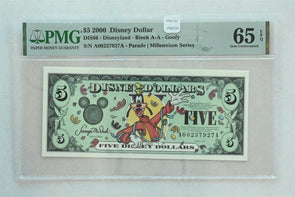Disney Dollar 2000 $5 PMG Gem UNC 65EPQ DIS66. Goofy. Parade Millenium series