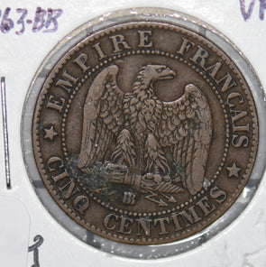 France 1863 BB 5 Centimes key date 290085 combine shipping