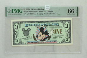 Disney Dollar 1996 Dollar PMG Gem UNC 66EPQ DIS41. Mickey. Sleeping Beauty's Ca