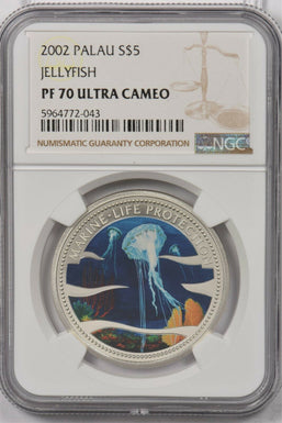 Palau 2002 5 Dollars silver NGC Proof 70UC Jellyfish Perfect 70 NG1419 combine s