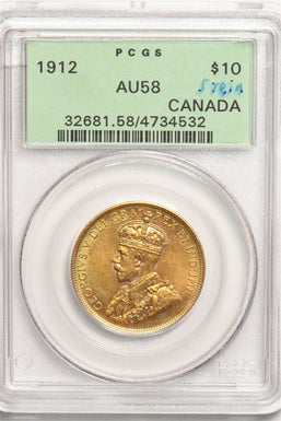 Canada 1912 $10 gold PCGS AU58 PC1175 combine shipping