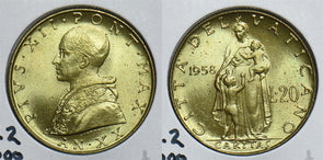 Vatican 1958 20 Lire 198608 combine shipping