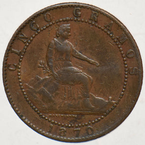Spain 1870 5 Centimos Lion animal 902503 combine shipping