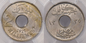 Egypt 1917 -H AH 1335 2 Milliemes PCGS MS 63 KM-314 PI0078 combine shipping