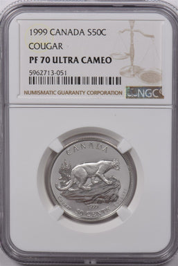 Canada 1999 50 Cents Silver NGC Proof 70 Ultra Cameo Perfect 70 Cougar NG1589 co