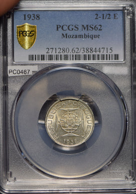 Mozambique 1938 2 1/2 Escudos PCGS MS62 PC0467 combine shipping