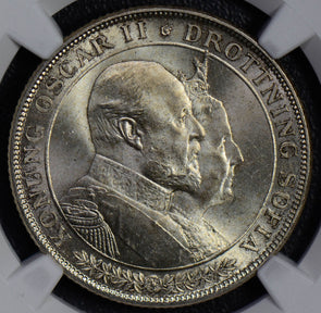 Sweden 1907 EB 2 Kroner silver NGC MS65 wedding annivers NG0578 combine shipping