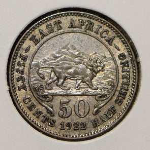 East Africa 1922 50 Cents Lion animal  292000 combine shipping