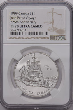 Canada 1999 Dollar Silver NGC Proof 70 UC Voyage of Juan Perez 225th Anniversary