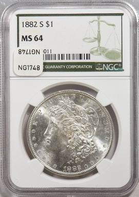 1882-S Morgan Dollar Silver Super Frosty Luster NGC MS64 NG1748