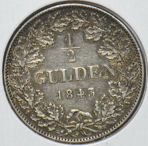 German States 1843 Bavaria 1/2 Gulden GE0153 combine shipping