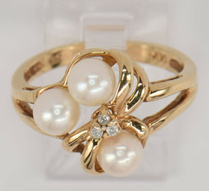 14K Gold Pearl Diamond Ring 3.78g Size 7 RG0065