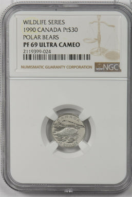 Canada 1990 30 Dollars platinum Polar bear animal NGC Proof 69 Ultra Cameo 0.1oz