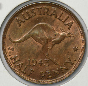 Australia 1943 Georgivs VI Half Penny Kangaroo animal 292876 combine shipping