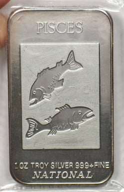 Canada 1990 's 1oz troy silver bar Pisces National Co zodiac series BU0690 combi